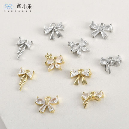 14k电镀真金保色精致小蝴蝶结镶锆石吊坠diy手作手链项链耳饰配件