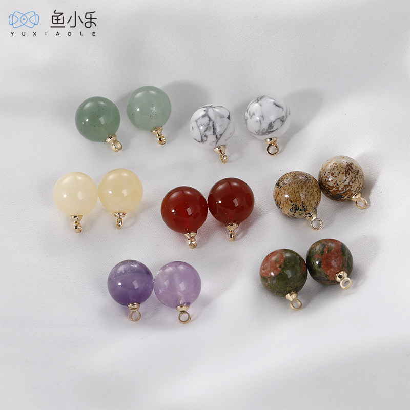 天然石紫水晶半宝石8/10mm圆珠带吊diy耳饰项链手链吊坠材料