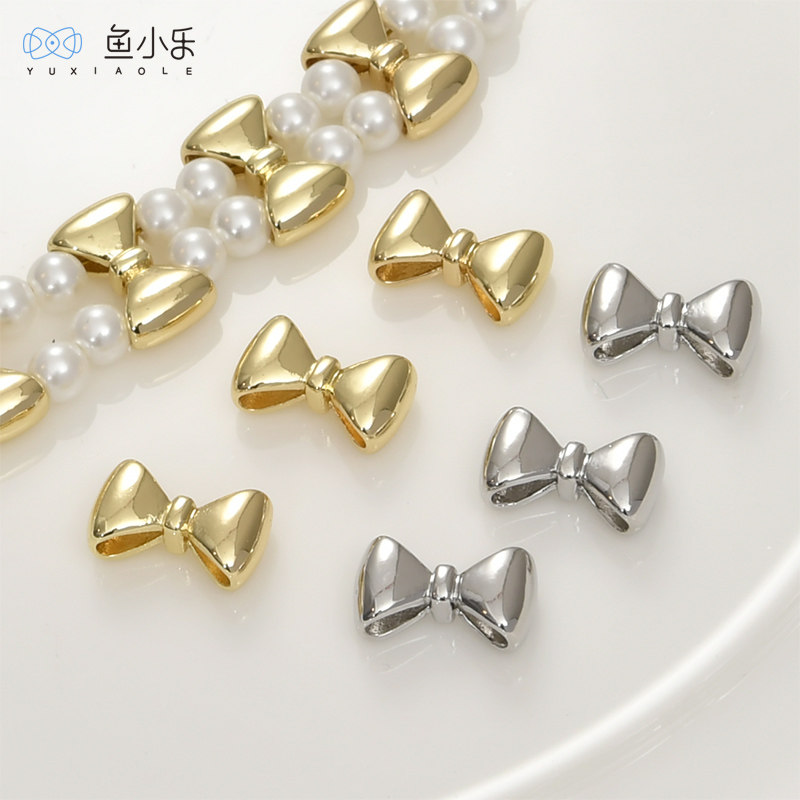 镀14k金保色蝴蝶结双孔隔珠diy手工串珠珍珠手链手链配件材料