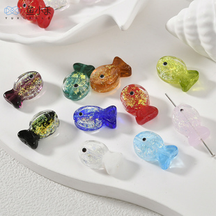 可爱彩箔琉璃小鱼直孔珠子diy手工串珠手链项链耳饰配件材料