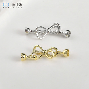 14k电镀真金保色蝴蝶结项链手链扣diy手作珍珠链双扣头配件材料