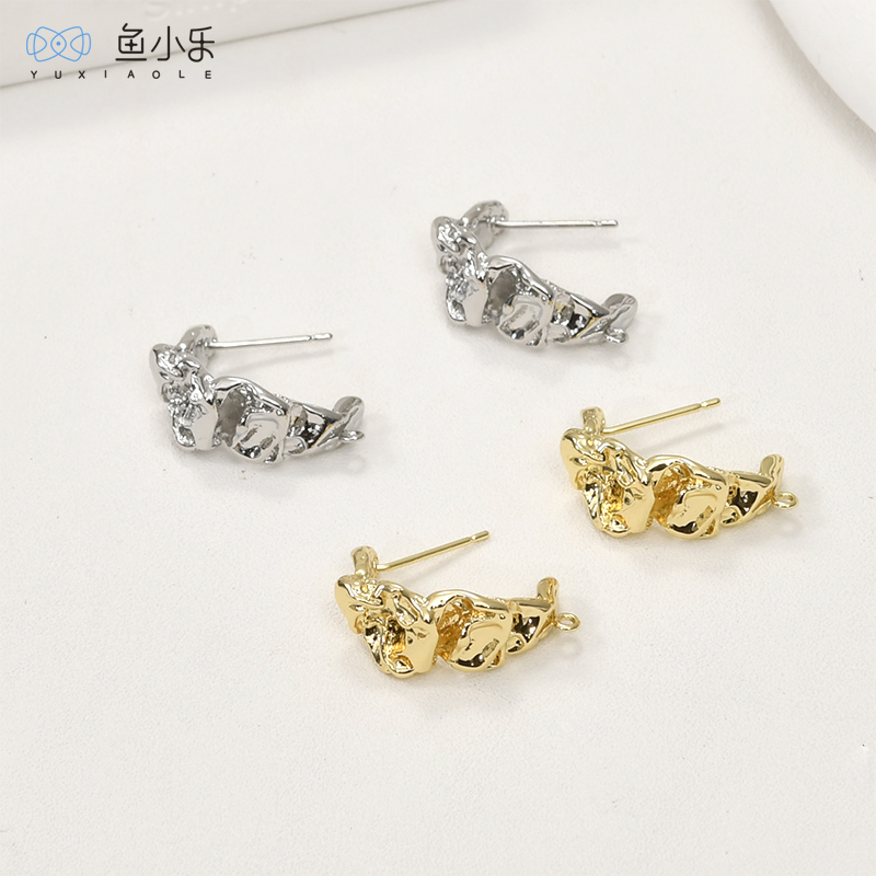 铜镀14k金褶皱C形带吊耳钉diy