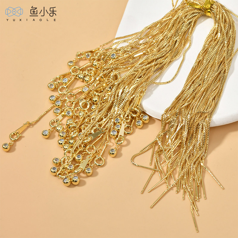 14k金保色万能针式手链盒子链锁骨链可调节伸缩链diy手饰品配件