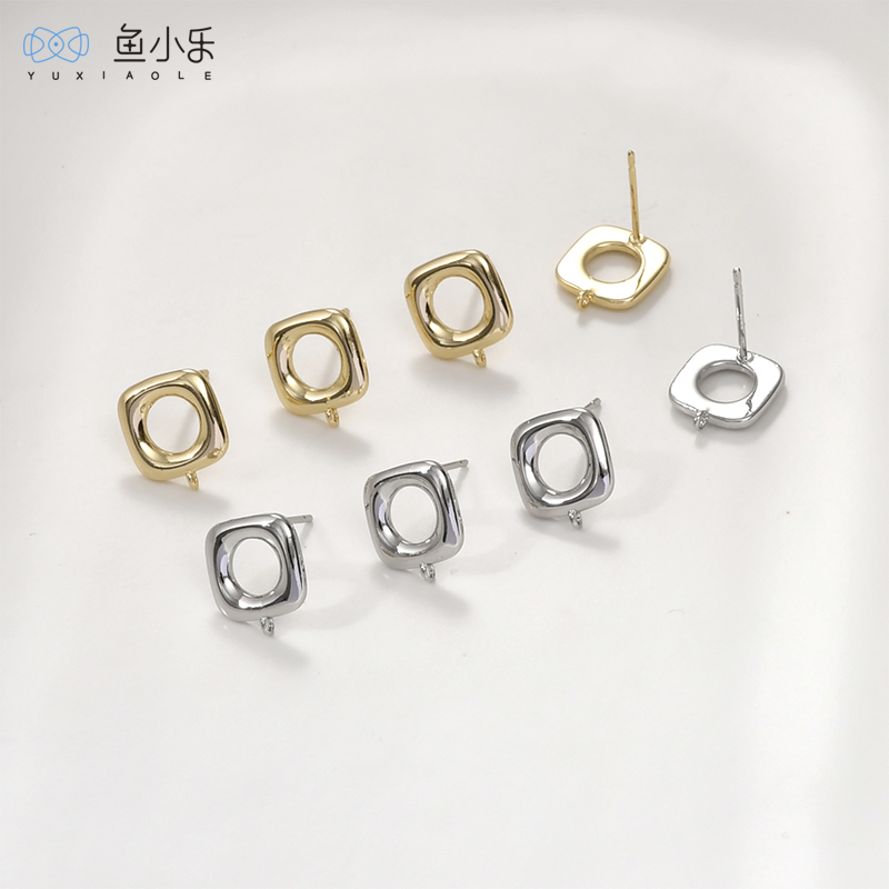 几何方形带吊银针diy配件