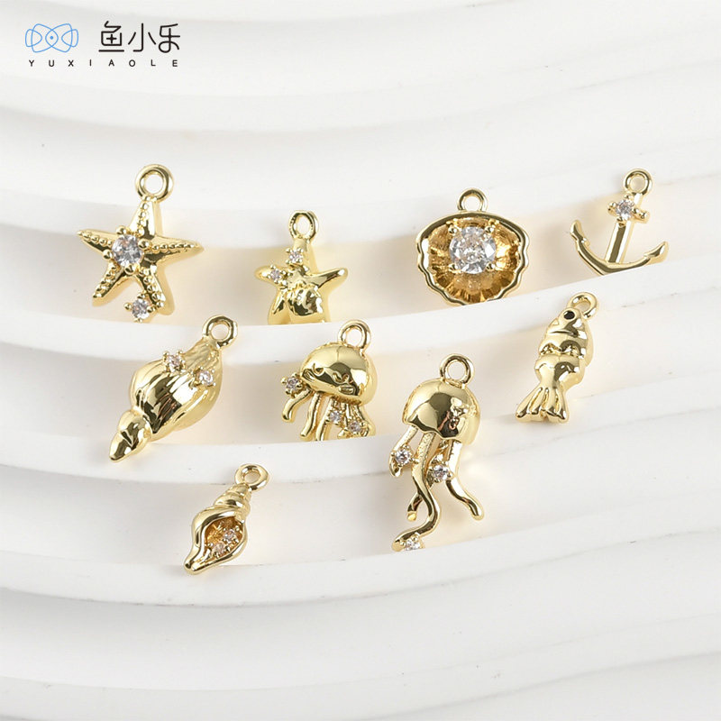 14k电镀真金保色海洋系列镶锆石小吊坠diy手作串珠手链项链配件,饰品/流行首饰/时尚饰品新,其他DIY饰品配件,淘宝优惠券,粉丝福利购,淘宝优惠卷