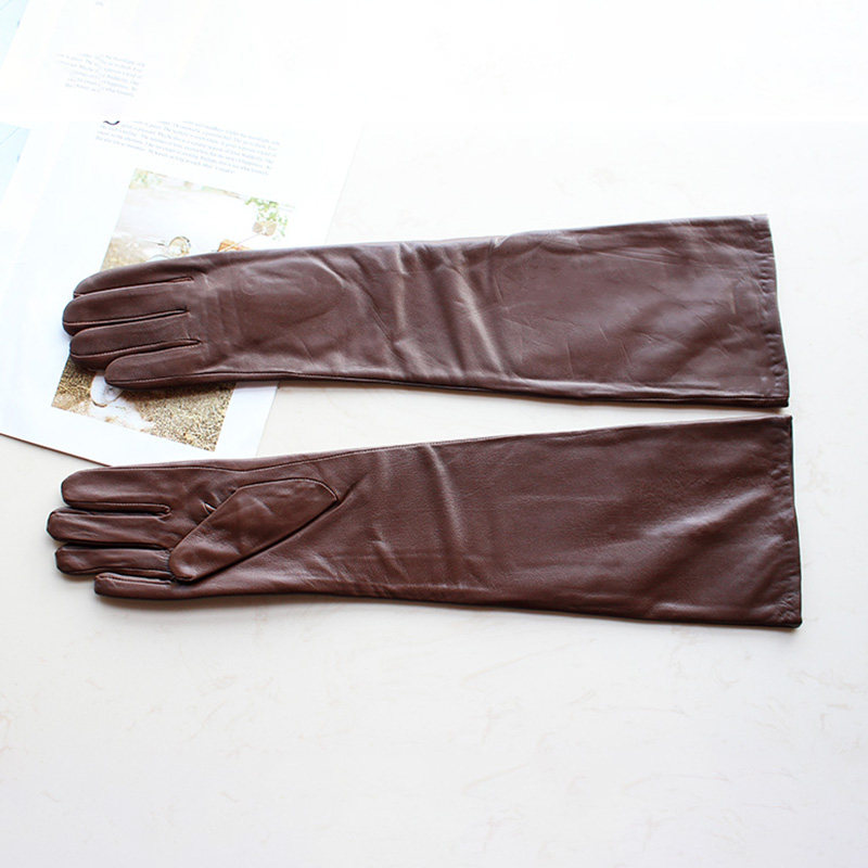 长皮手套女士真皮绵羊皮长款冬加绒防风防寒保暖时尚百搭开车防晒