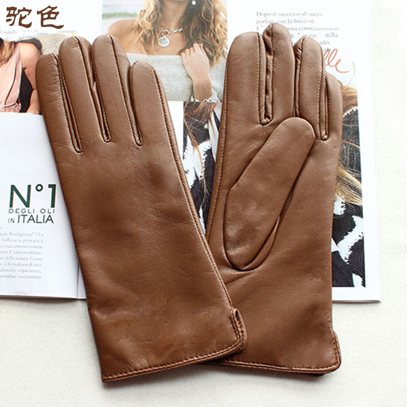 绵羊皮手套女彩色真皮毛线里秋冬