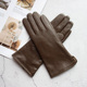 绵羊皮手套女防晒薄款 开车黑色真皮加绒保暖冬防风寒女士棕色骑行