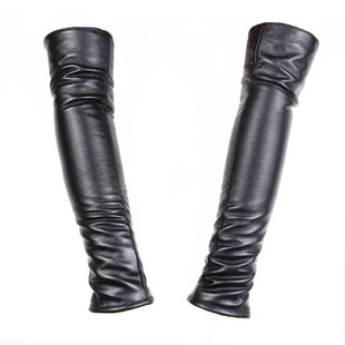 筒时尚 长袖 加绒保暖女生羊皮袖 秋冬季 女孩手臂套 套女真皮加长手袖