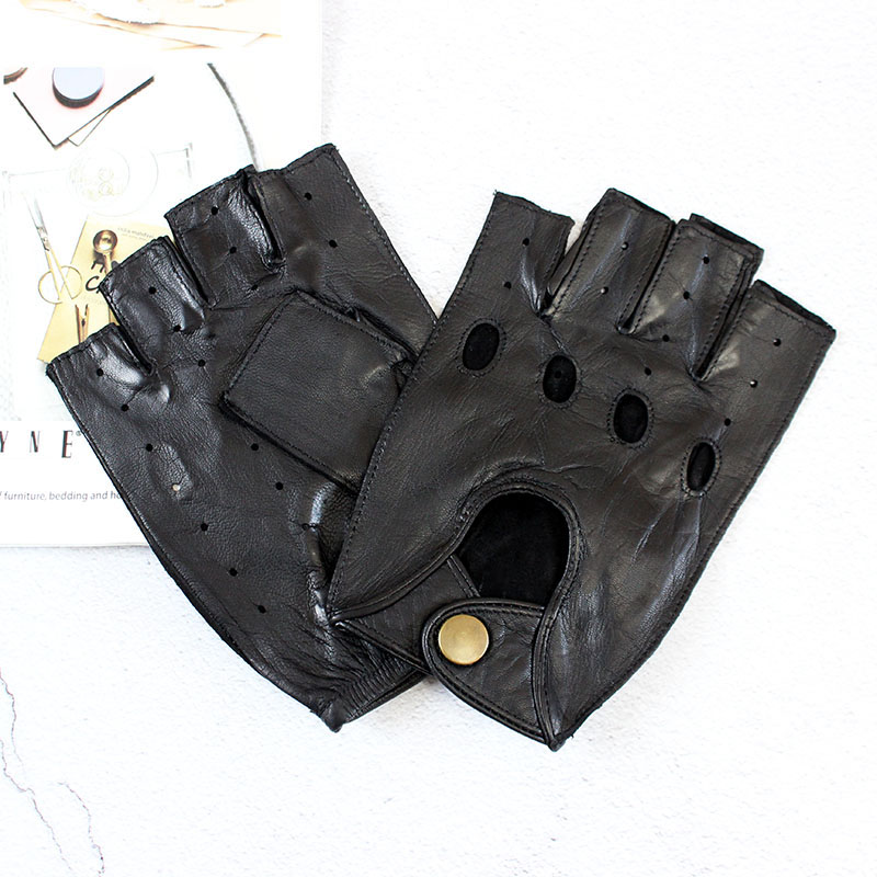 单皮露指手套骑行驾驶男真皮半指