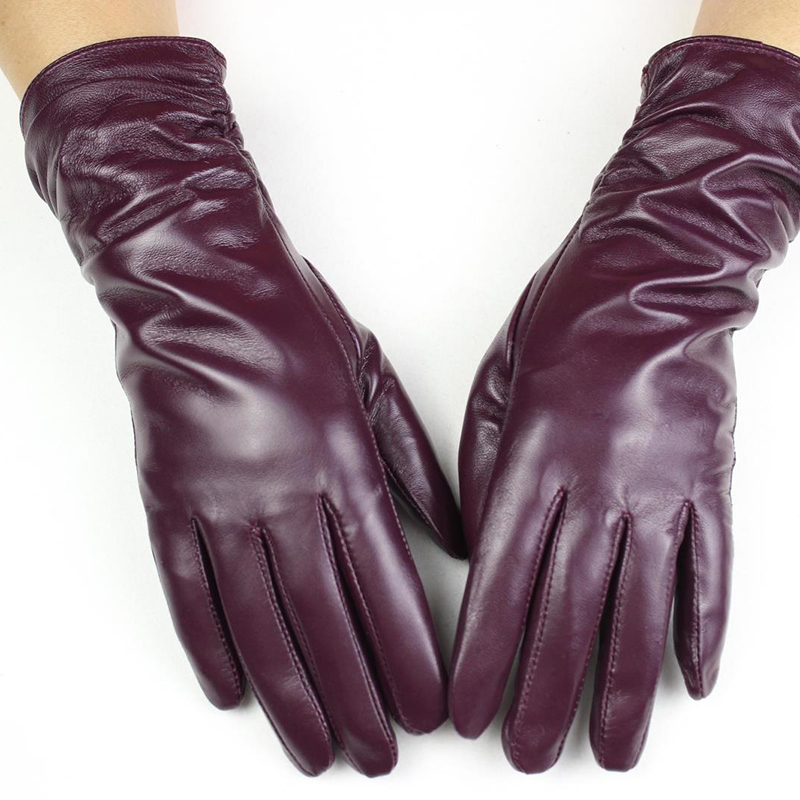 冬季保暖彩色真皮羊皮手套女加绒