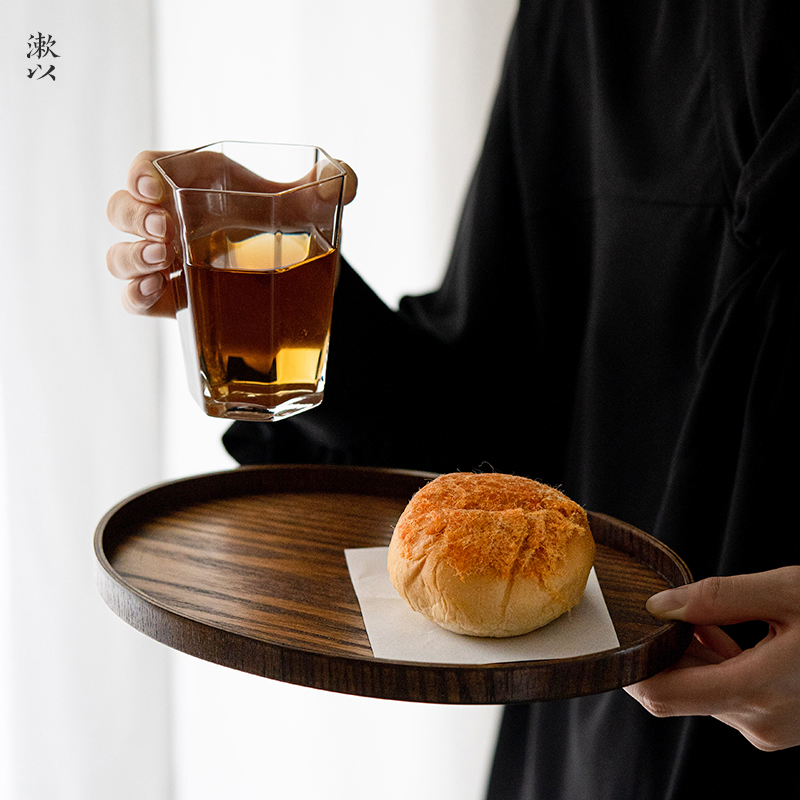 漱以日式圆形木质茶盘