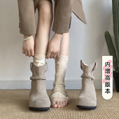 喵唔 天空秋冬磨砂软牛皮勃肯鞋 短靴大圆头慵懒堆堆靴套筒骑士靴