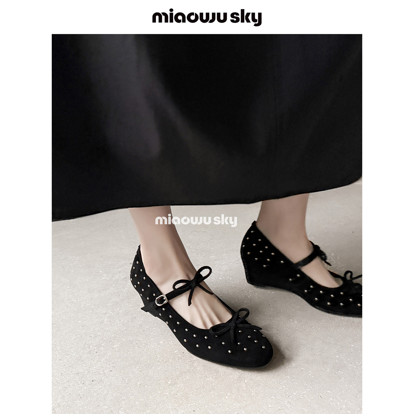 【1.22上新】喵唔的天空羊皮5.5cm坡跟单鞋女蝴蝶结铆钉玛丽珍,女鞋,玛丽珍鞋,淘宝优惠券,粉丝福利购,淘宝优惠卷
