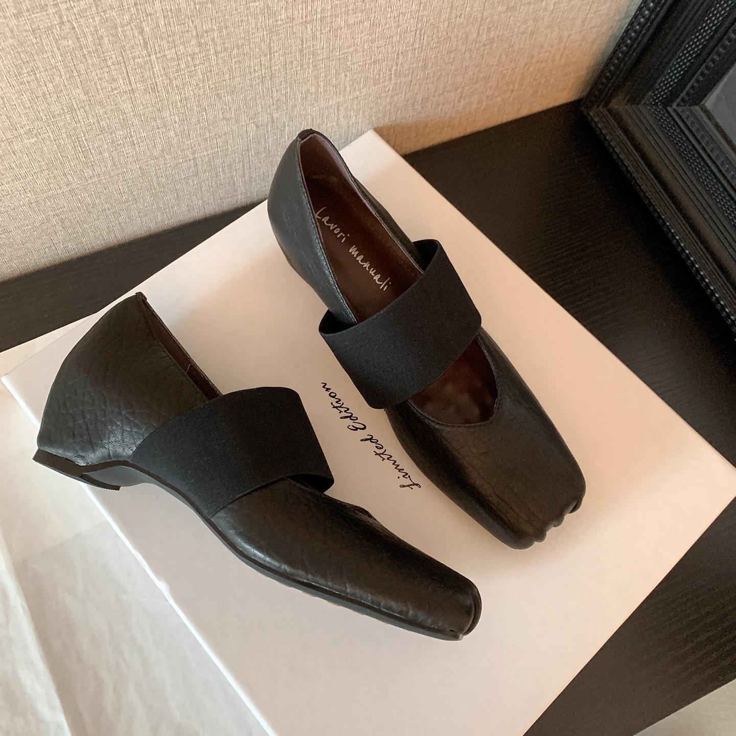 头层羊皮~喵唔的天空3/5cm增高一字带玛丽珍鞋女猪鼻子方头芭蕾鞋