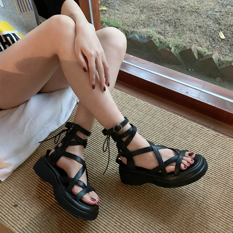 夏清仓专享夏季绑带凉鞋女甜酷短靴厚底增高拉链休闲罗马鞋,女鞋,罗马凉鞋,淘宝优惠券,粉丝福利购,淘宝优惠卷