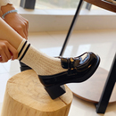 英伦学院风乐福鞋 喵唔 女黑色厚底小皮鞋 粗跟单鞋 天空2025年新款