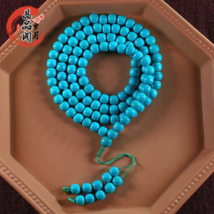 情侣男女款 原矿绿松石手串手链 108佛珠链老型珠圆珠无铁线多圈款