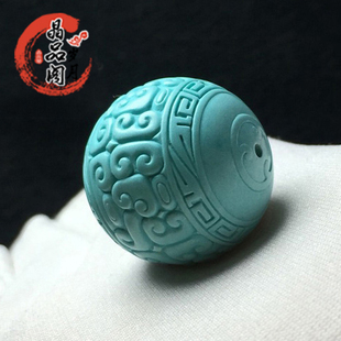 原矿高瓷无优化绿松石散珠回纹珠圆珠苏工雕刻配珠单珠苹果珠腰珠