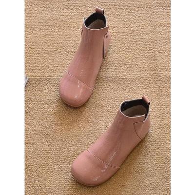 2021年欧美春秋短筒女靴子圆头鞋