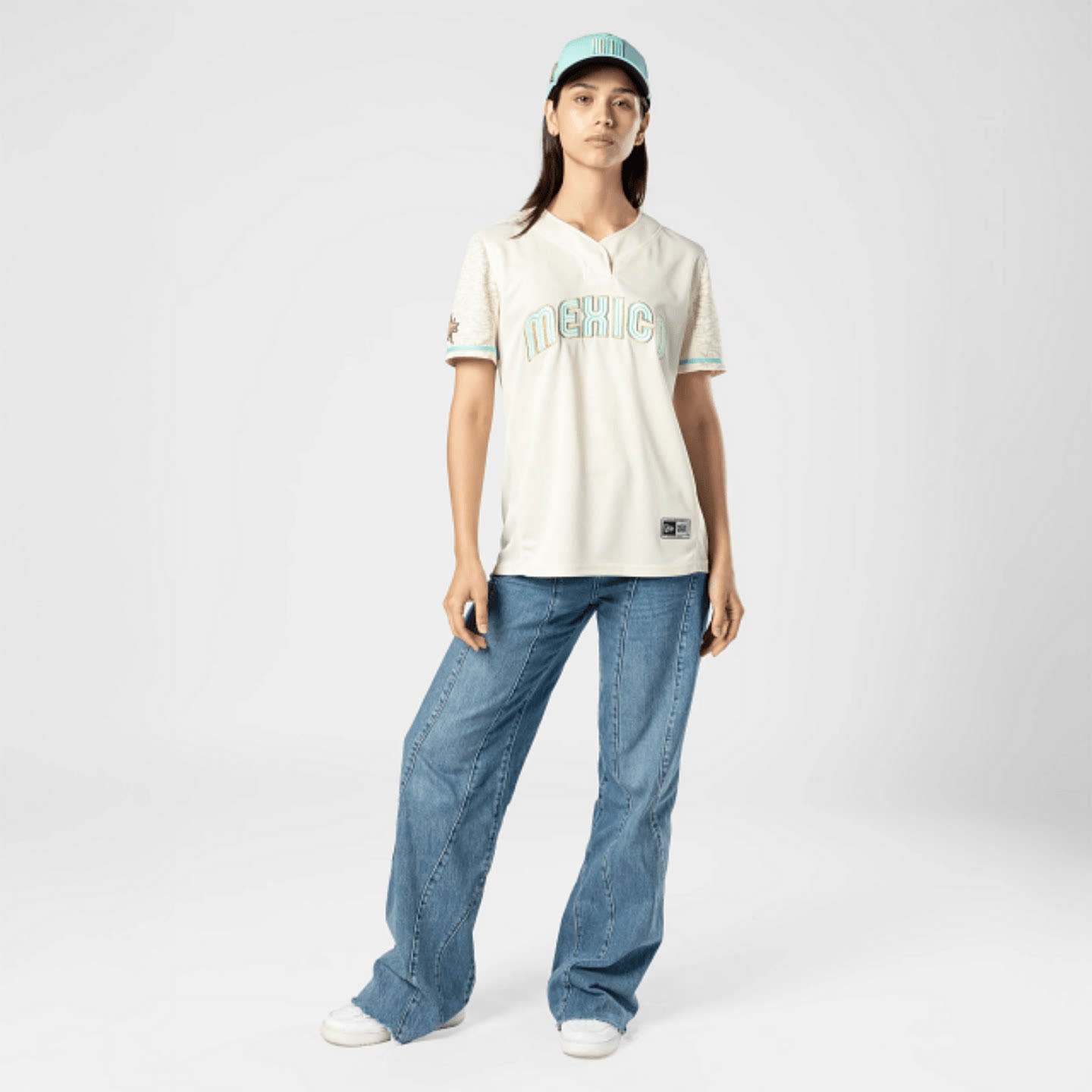 孤品 墨西哥棒球女士亨利领速干网眼运动T恤撞色拼接大码金线刺绣
