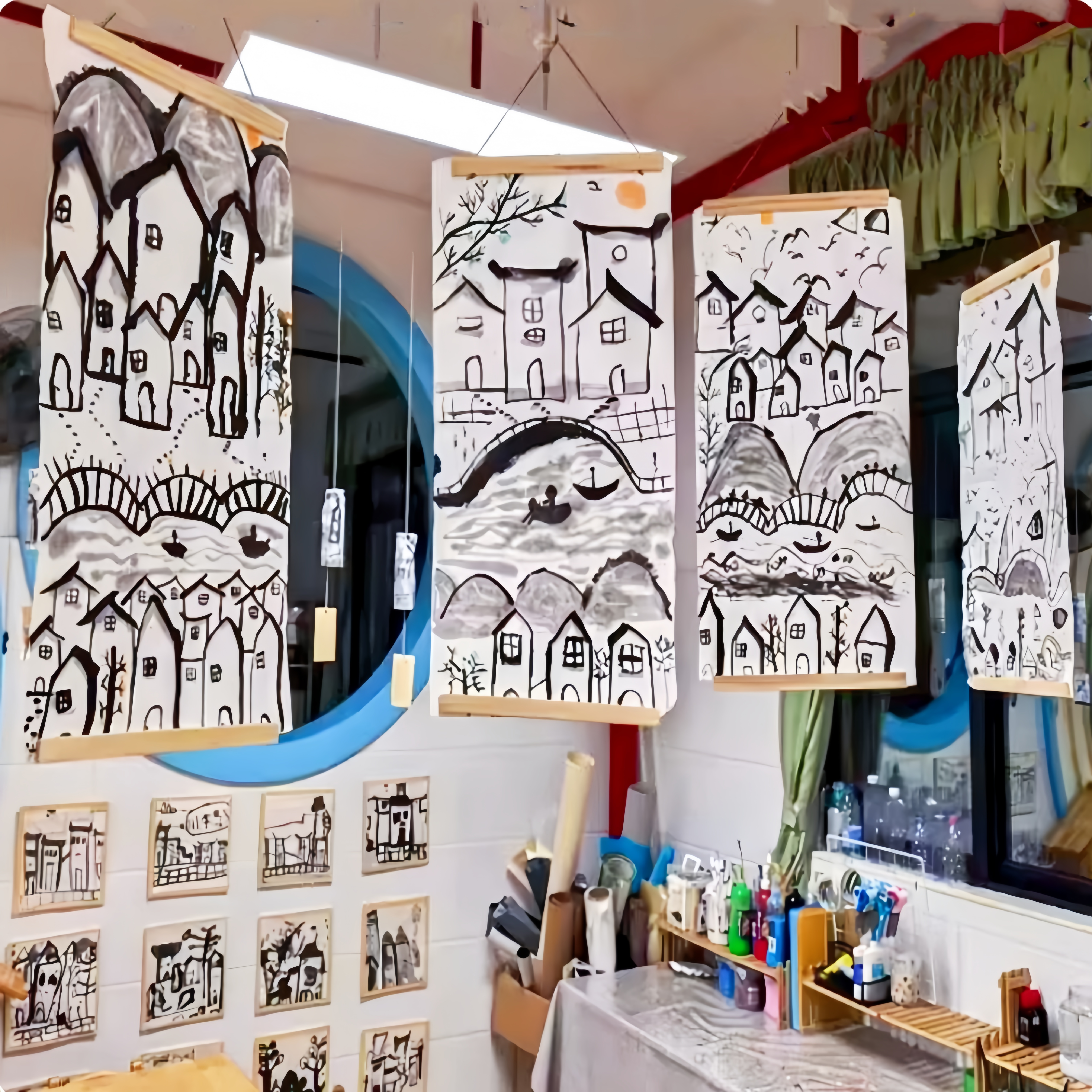 幼儿园国风环创水墨卷轴DIY材料装饰儿童手绘挂画教室主题装饰画