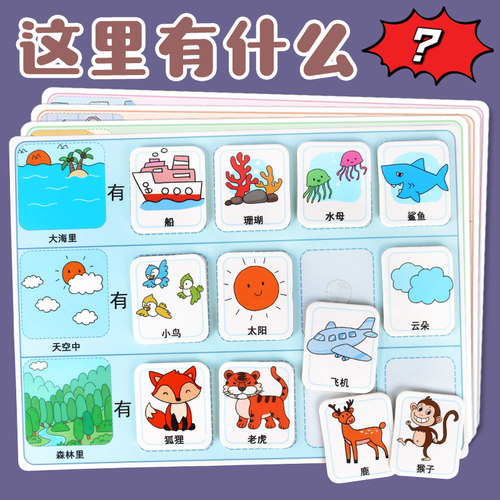 这里有什么逻辑思维幼儿园小中班语言区域材料自制教玩具特教卡片