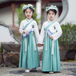 六一舞台国学汉服演出服男女儿童幼儿园中国风古装 朗诵马面裙套装