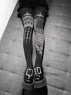 半世反转教堂Lolita印花烫银哥特袜子连裤袜120d天鹅绒lo亚文化