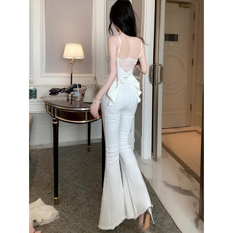 立体蝴蝶结牛仔裤女人鱼喇叭裤子