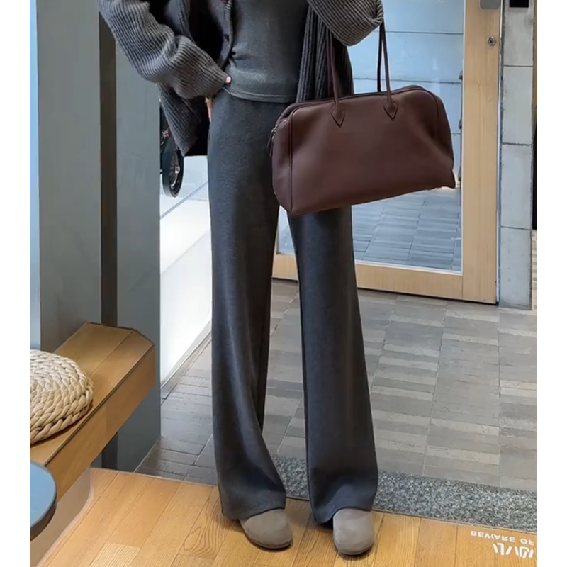 深灰色窄版羊毛呢阔腿裤女