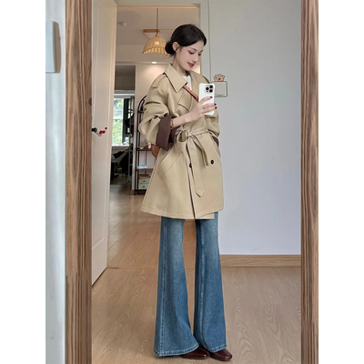 加绒不贴腿微喇牛仔裤女