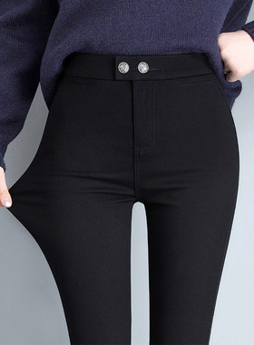 PLER黑色内搭裤女外穿春秋2025新款高腰紧身魔术薄款黑裤烟管裤子