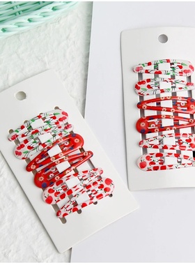 韩版滴胶印花5cmbb夹水果樱桃苹果夹边夹儿童发夹少女发饰碎发夹