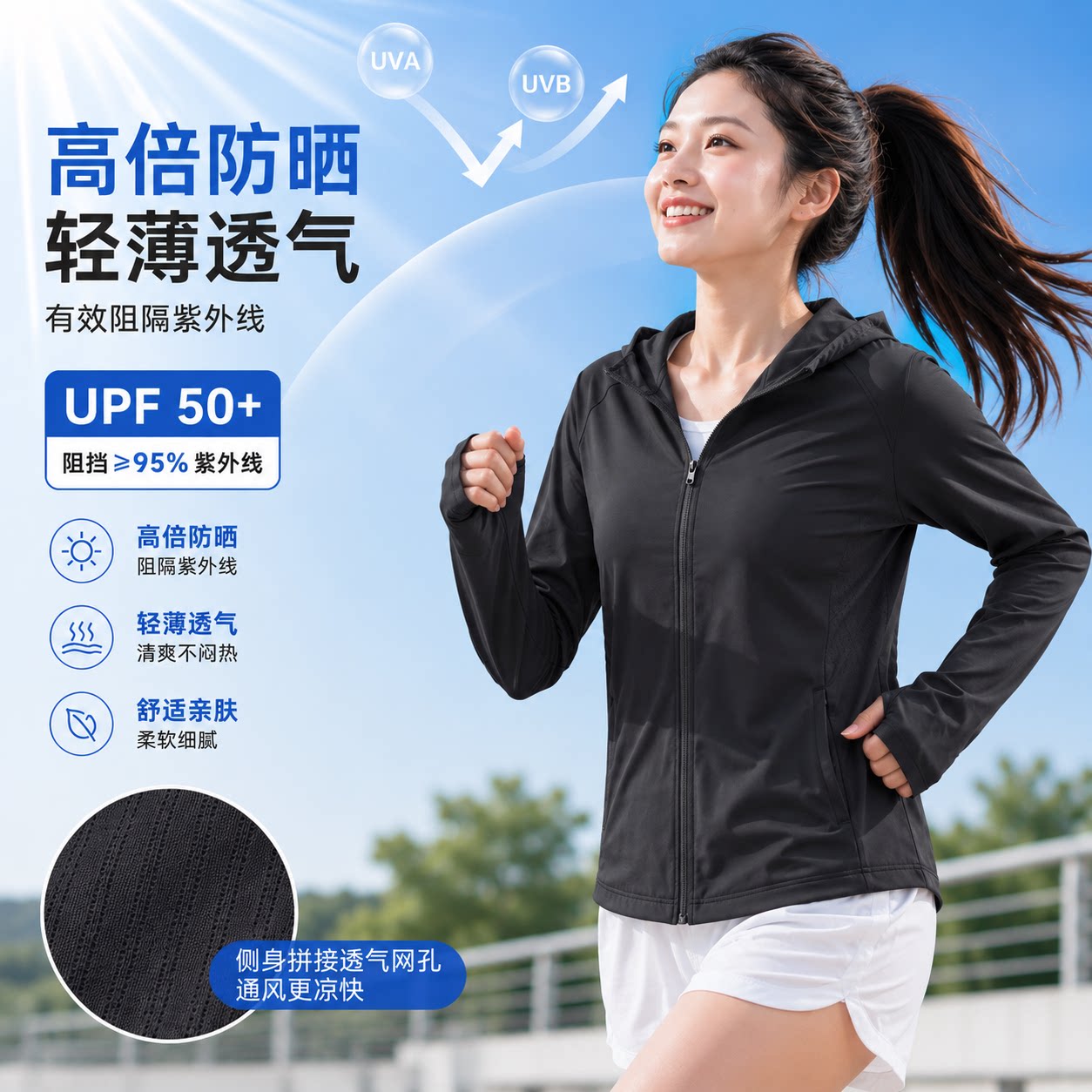 UPF50+轻薄透气连帽拉链防晒衣
