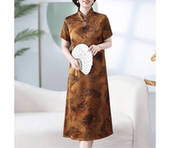 新中式 高贵中老年阔太 仿桑蚕丝旗袍连衣裙女妈妈2024夏装