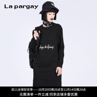 Lapargay纳帕佳2024新款 连衣裙潮 裙子飞鹰贴布绣黑色宽松休闲长袖