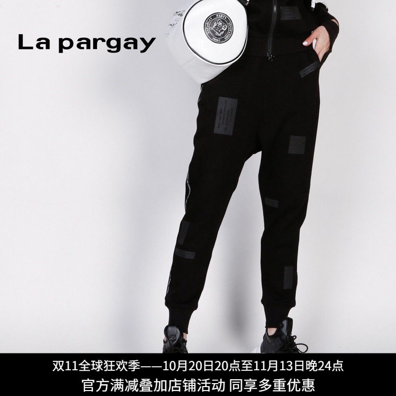 Lapargay休闲黑色直筒裤