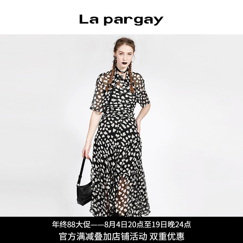 Lapargay法式黑波点中长半身裙