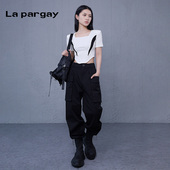 修身 纳帕佳垫肩方领短袖 显瘦上衣 女式 黑白色个性 T恤2024夏季 新款