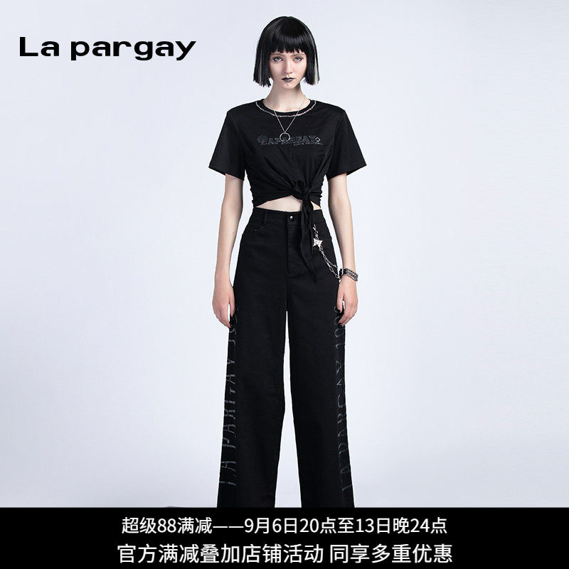 纳帕佳高腰黑色直筒牛仔裤女款