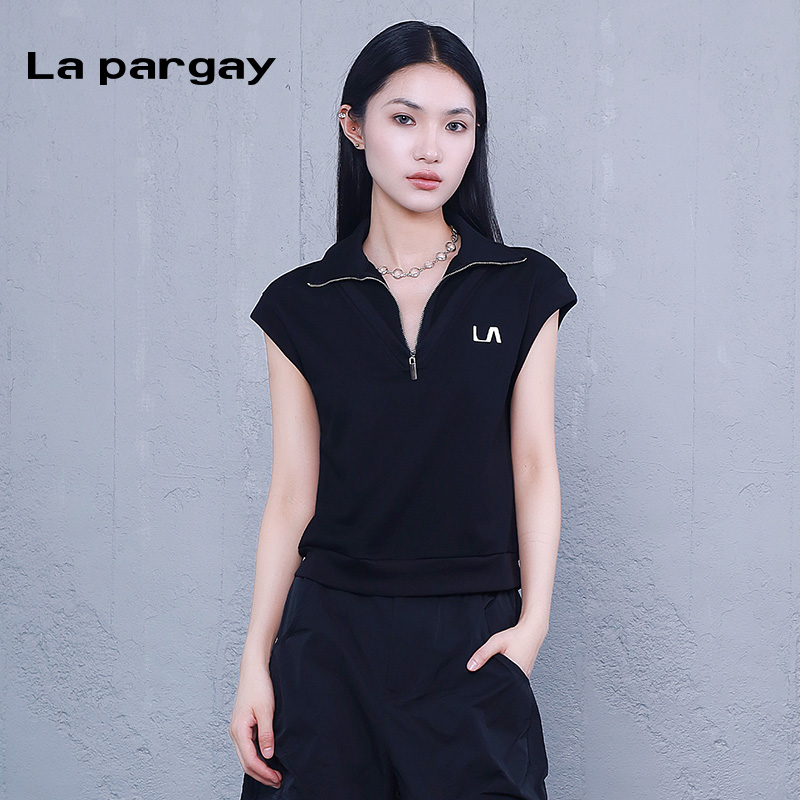 短款黑色Lapargay2025套头拉链