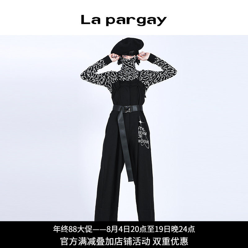 纳帕佳高腰直筒阔腿连体裤暗黑