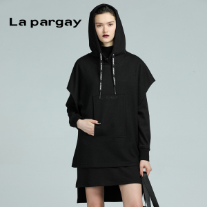 Lapargay纳帕佳2023新款女装冬季黑色不规则长裙两件套休闲连衣裙