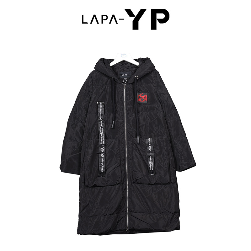纳帕佳La paY－P冬季品字母织带羽绒服加厚鸭绒直身型长款女