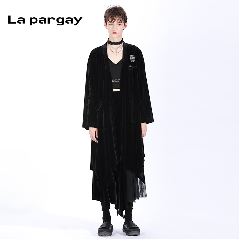 纳帕佳印花长袖宽松毛呢大衣外套2024春夏新款女式黑色设计感上衣