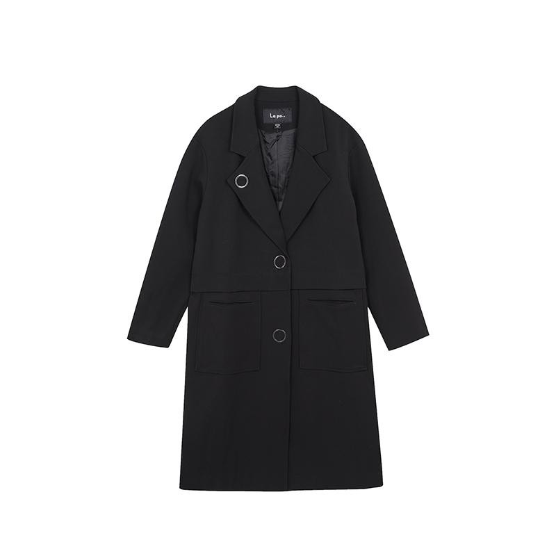纳帕佳YP2025新上款英伦风大衣简约黑色显高百搭款长款风衣外套女