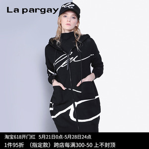 Lapargay纳帕佳2024春季新款女装针织外套中长款连帽休闲开衫毛衣