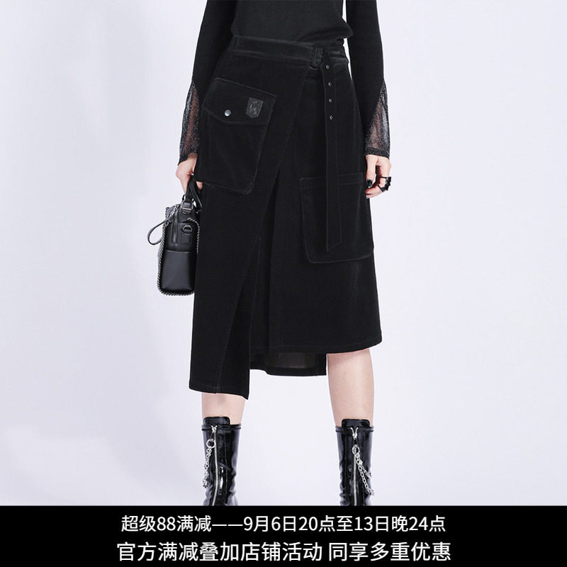 纳帕佳暗黑不对称系带工装半身裙