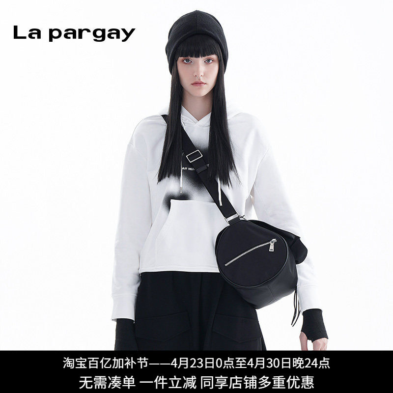 Lapargay纳帕佳26上新个性连帽卫衣女白色套头设计感休闲宽松上衣